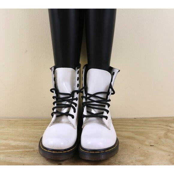 Doc Dr Martens Boots Womens 5 White Combat Lace Up 1450 Air Wair - Picture 2 of 13